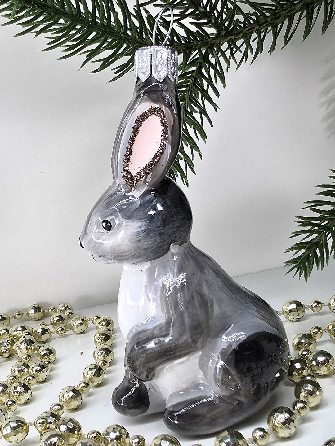 фото Стеклянная елочная игрушка Зайчик