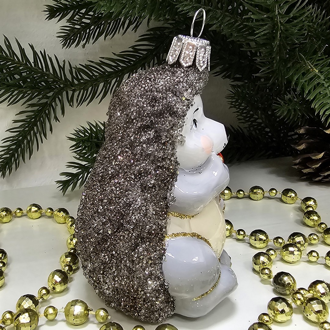 фото Стеклянная елочная игрушка Ёжик малый