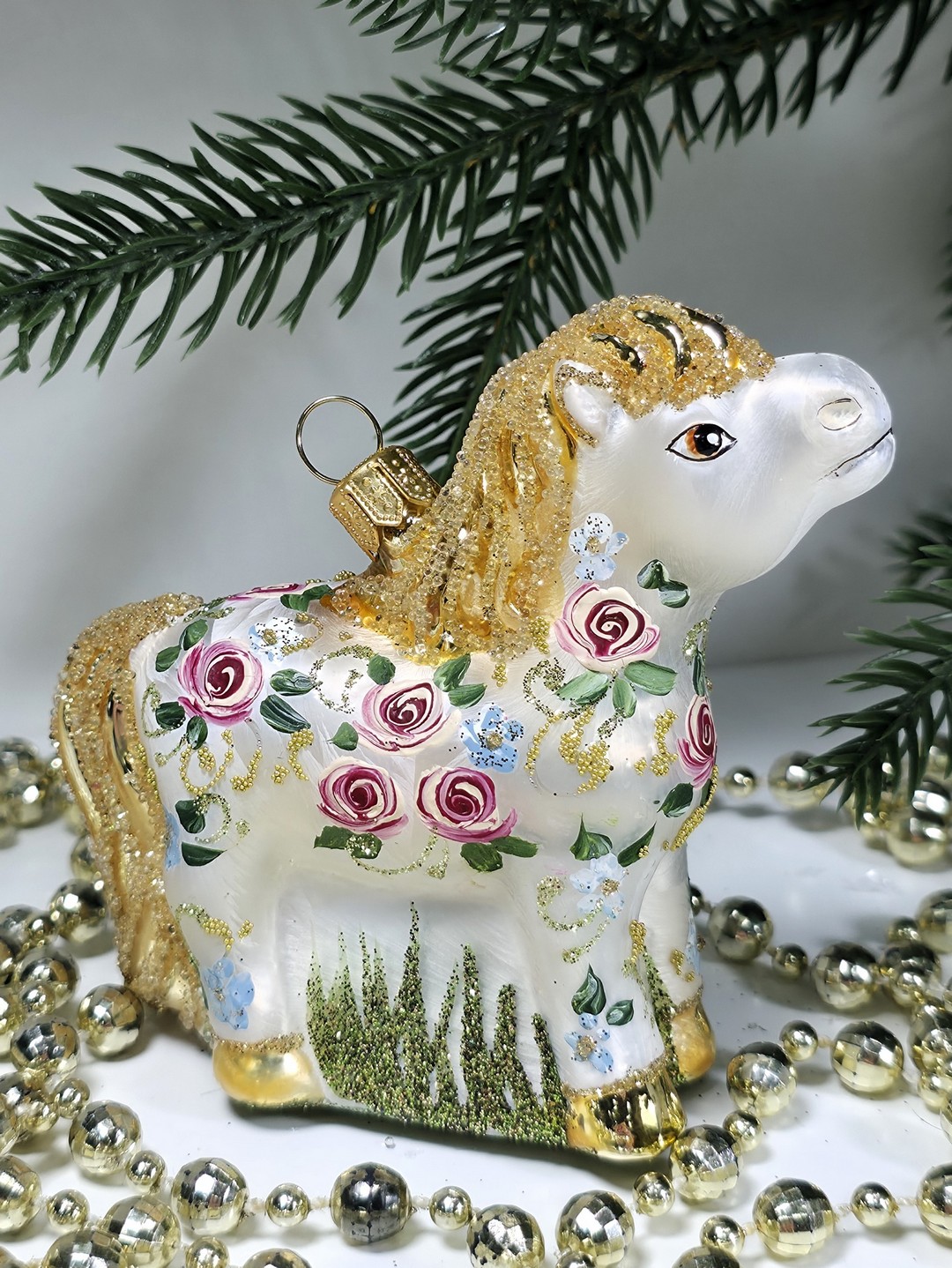 фото Стеклянная елочная игрушка Лошадка Версаль