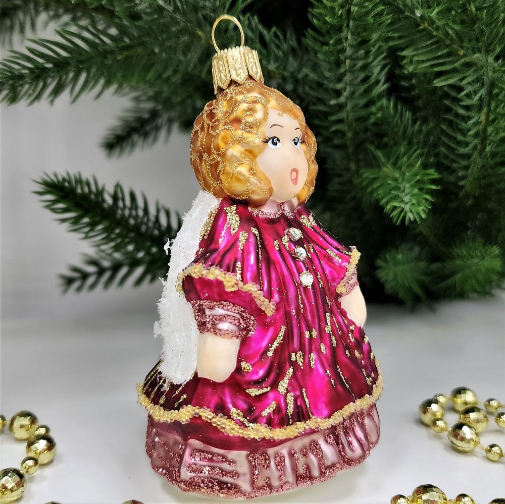 фото Стеклянная елочная игрушка Девочка ангел поет