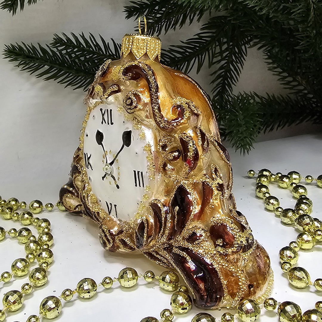 фото Стеклянная елочная игрушка Часы каминные
