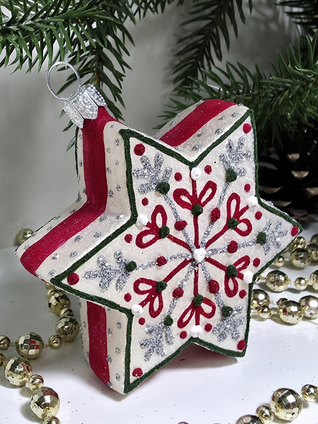 фото Стеклянная елочная игрушка Звездочка пряник