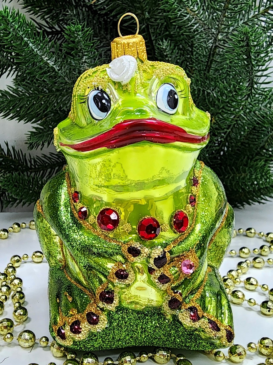 фото Стеклянная елочная игрушка Лягушка-Она