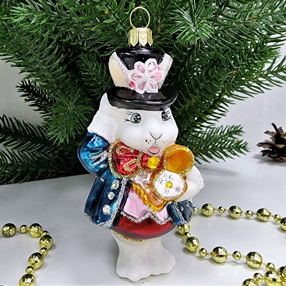 фото Стеклянная елочная игрушка Белый кролик из Алисы