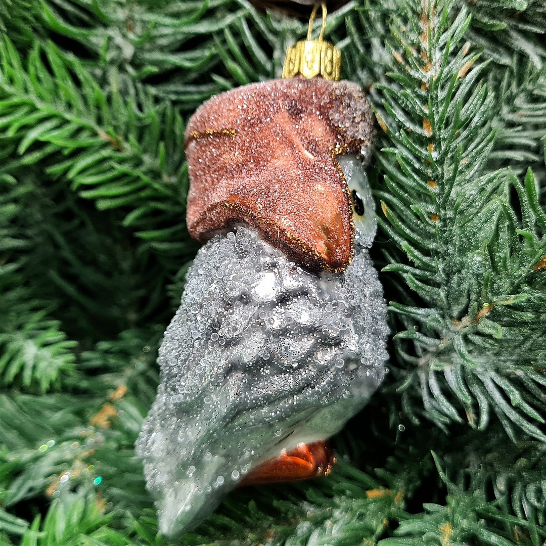 фото Стеклянная елочная игрушка Сова в ушанке-1