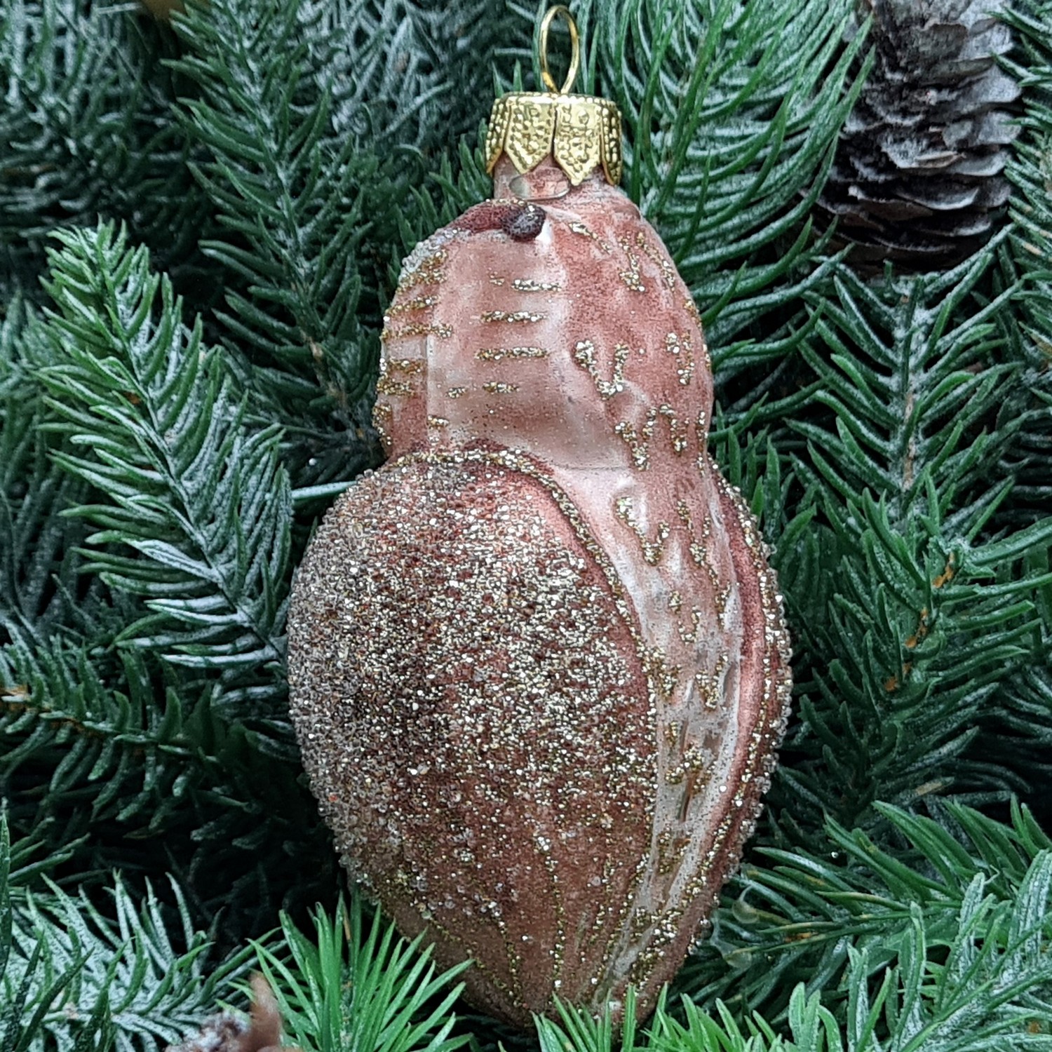 фото Стеклянная елочная игрушка Сова коричневая