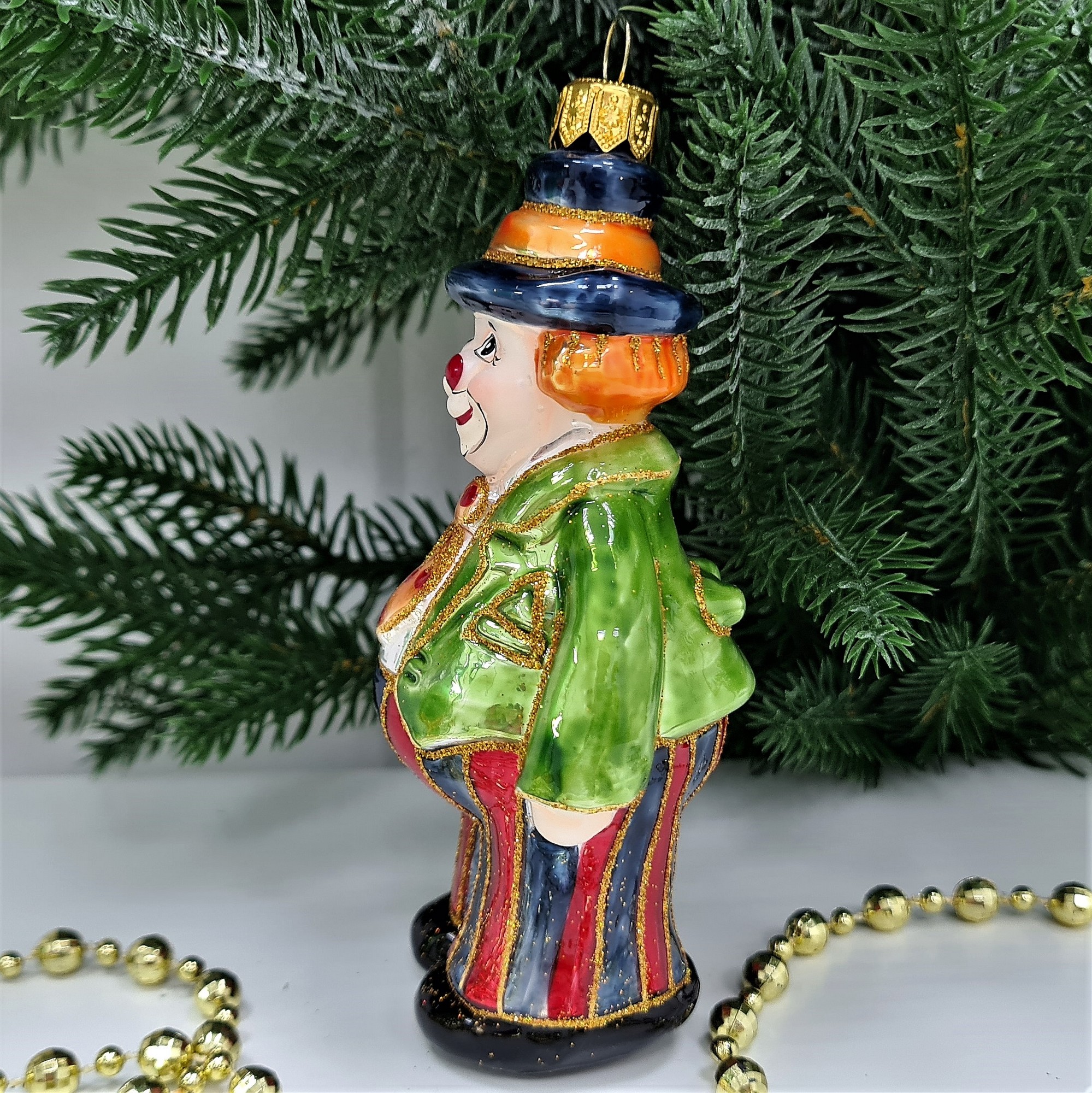 фото Стеклянная елочная игрушка Клоун в галстуке