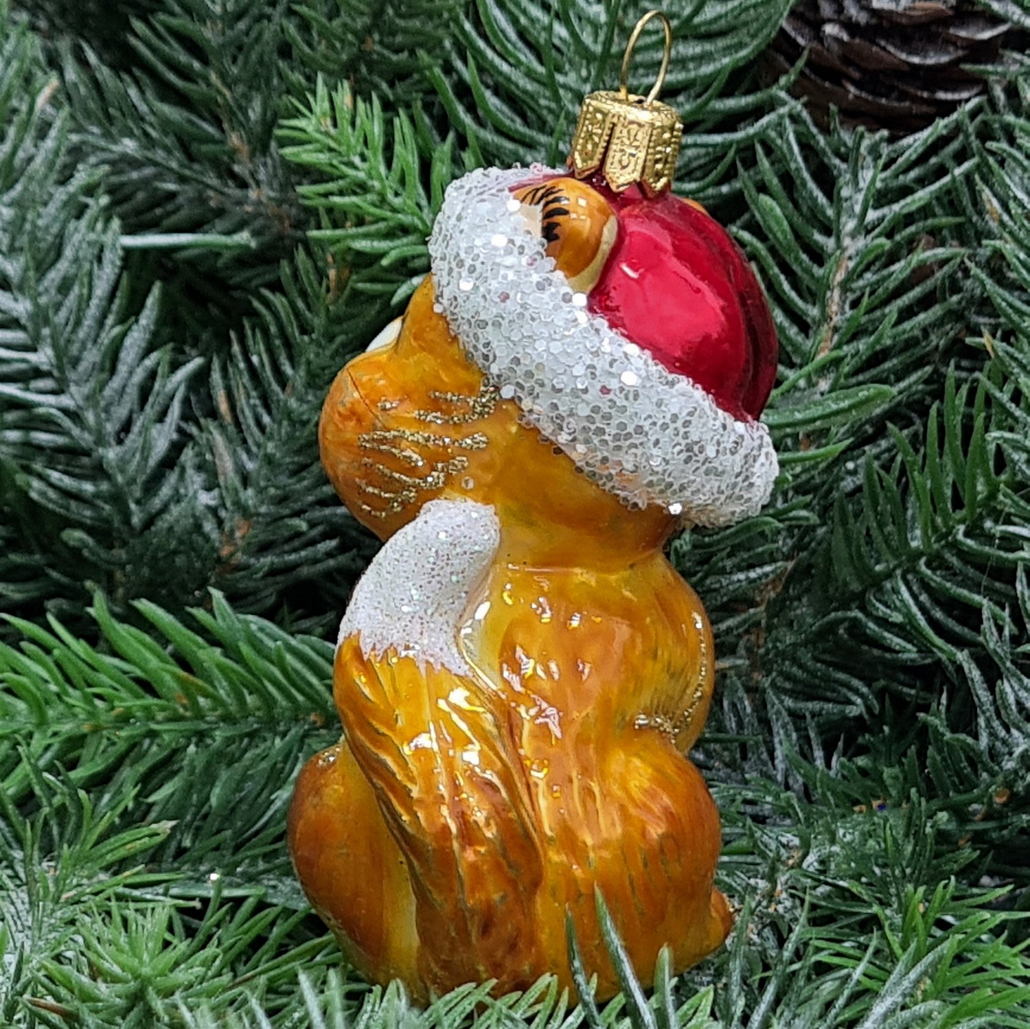 фото Стеклянная елочная игрушка Котенок Санта