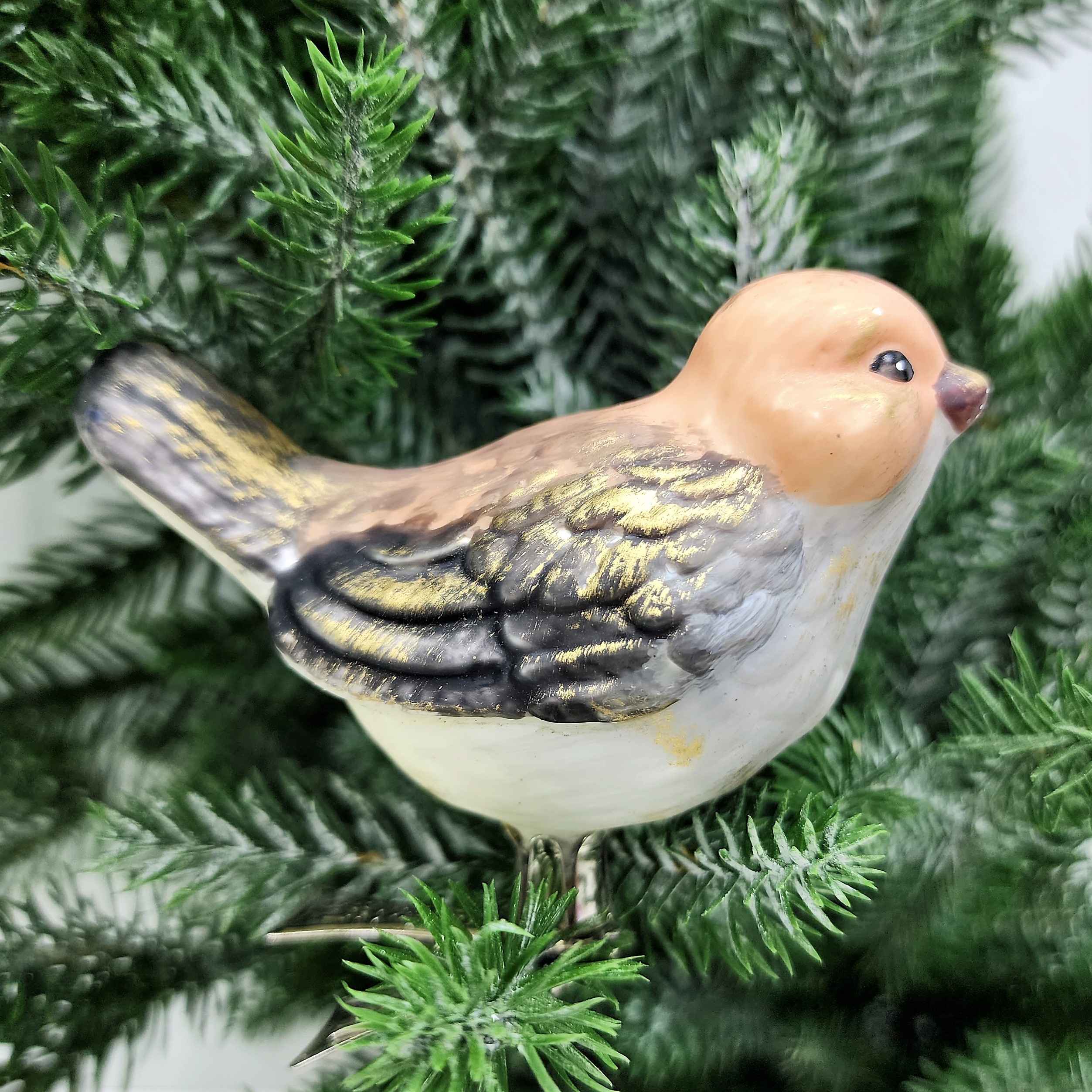 фото Стеклянная елочная игрушка Птичка на прищепке винтаж