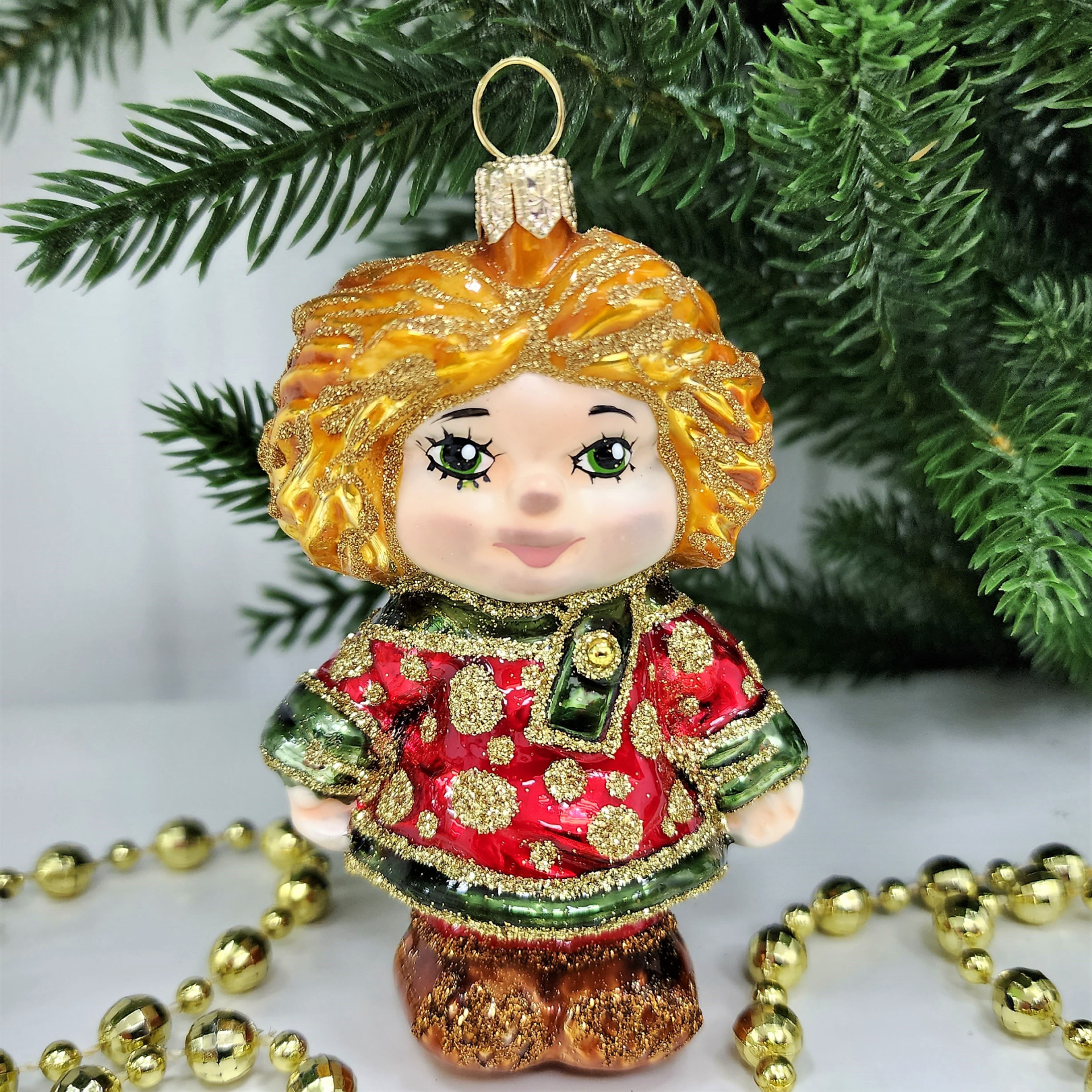 фото Стеклянная елочная игрушка Домовенок Кузя бордо