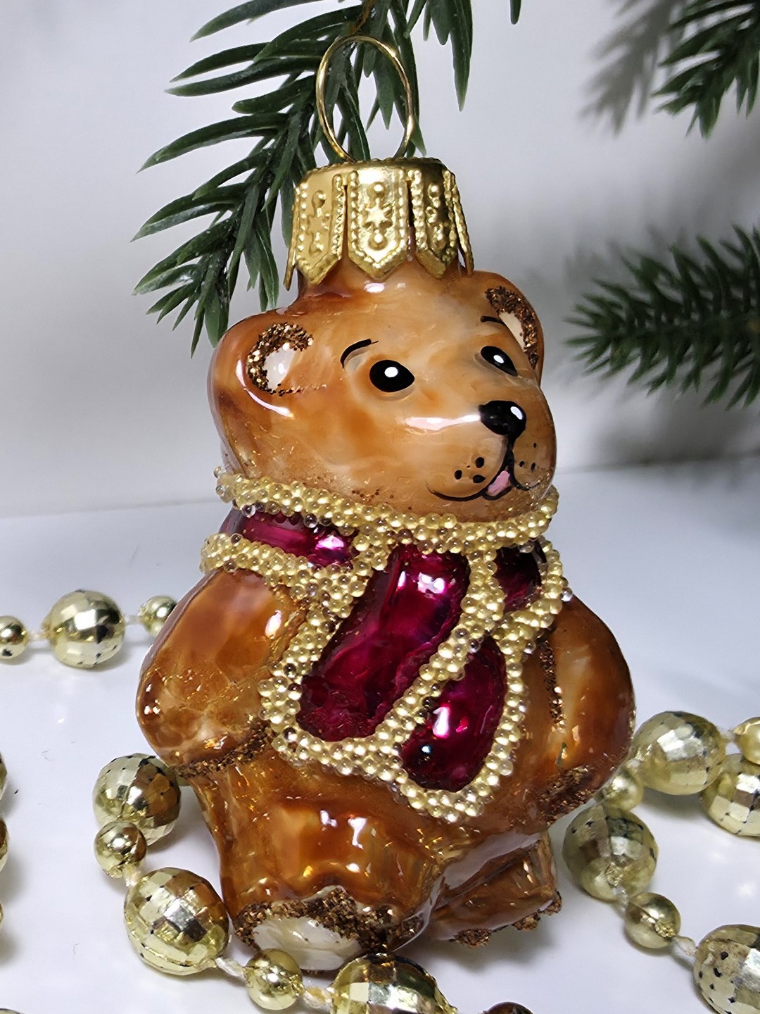 фото Стеклянная елочная игрушка Мишка мини