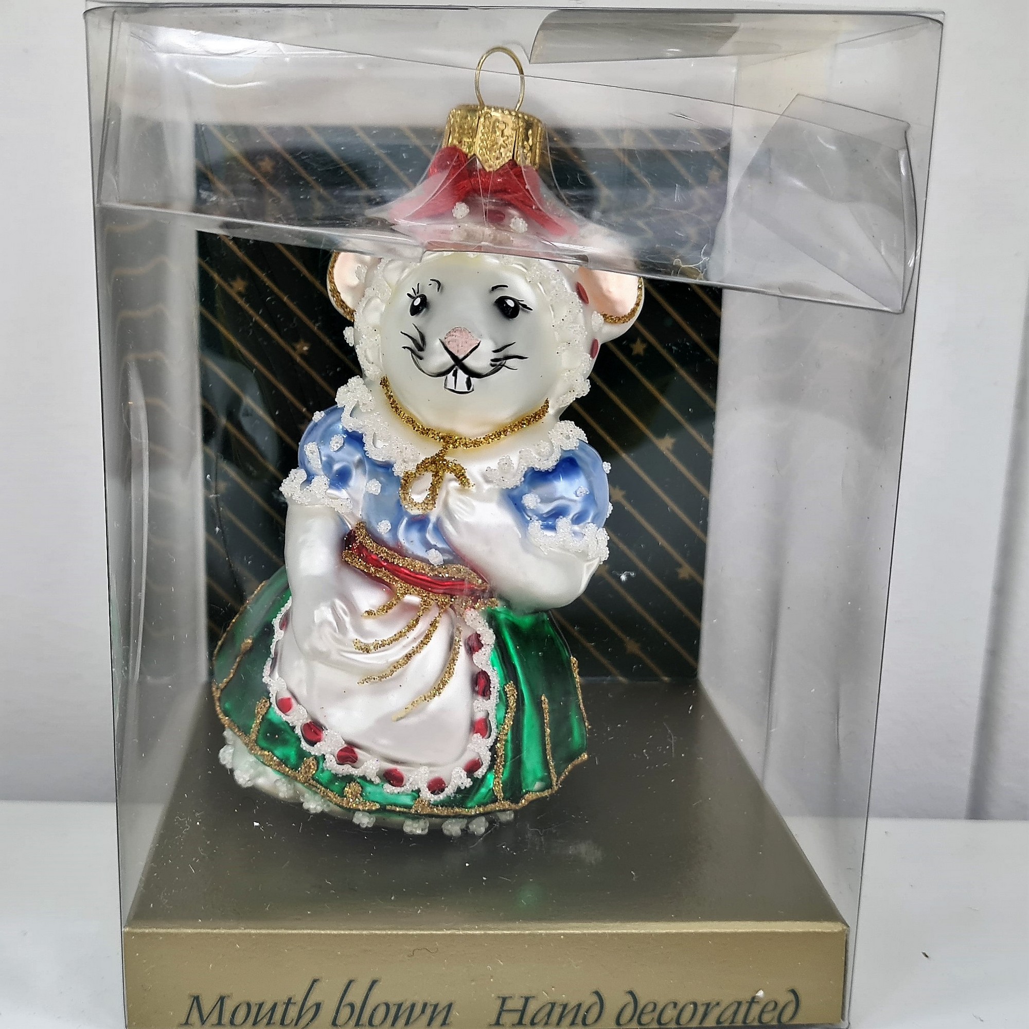 фото Стеклянная елочная игрушка Мышка Хозяйка