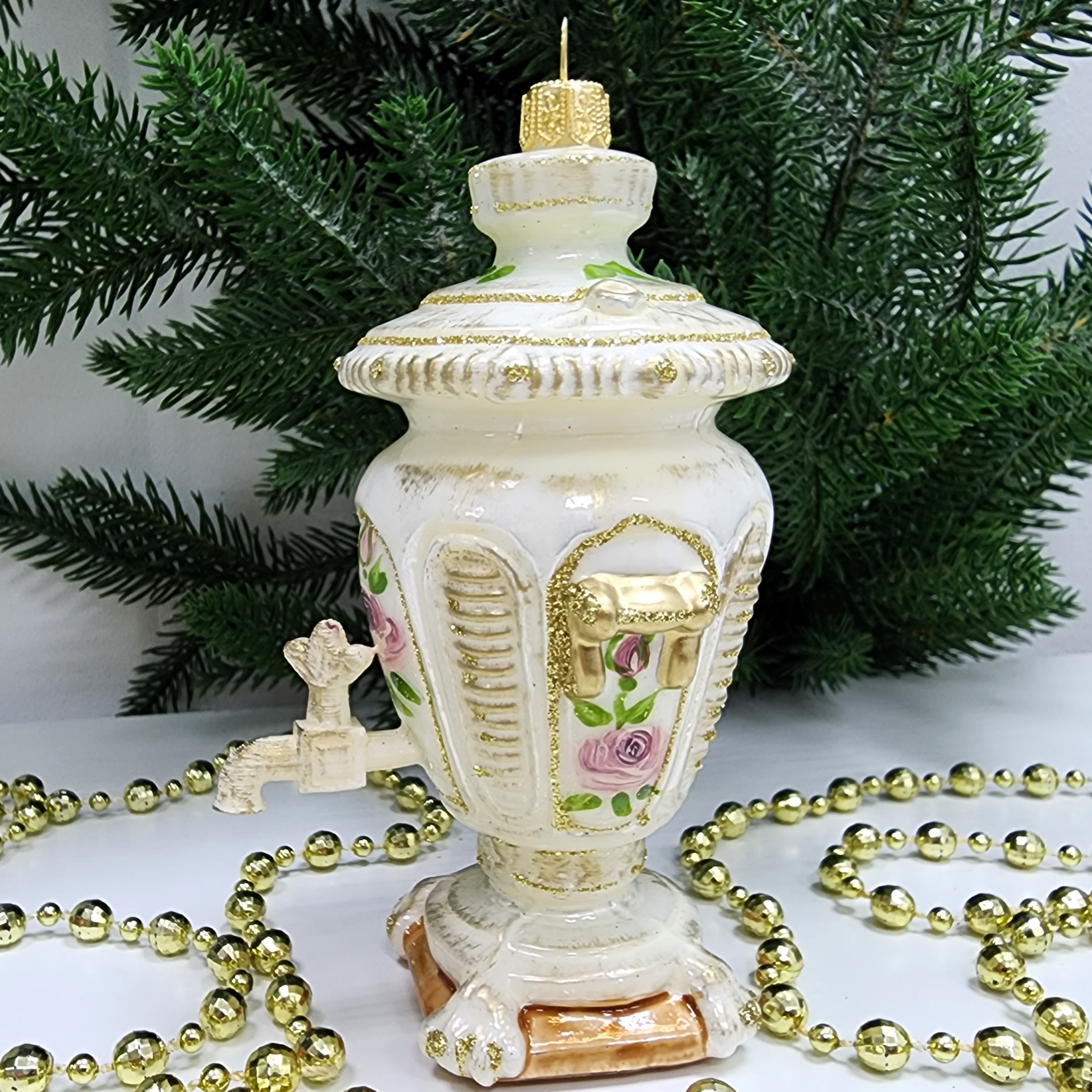 фото Стеклянная елочная игрушка Самовар