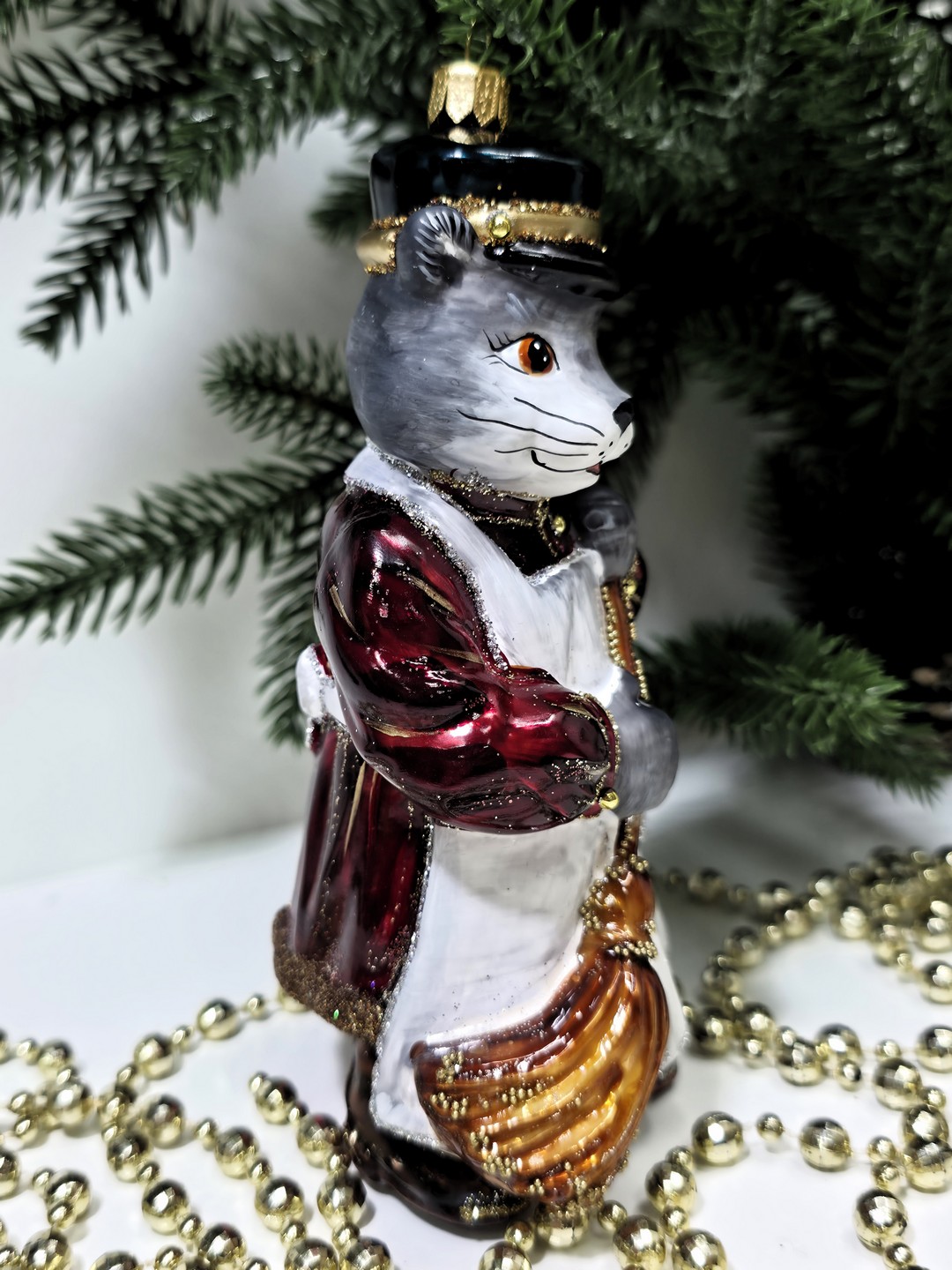 фото Стеклянная елочная игрушка Котофей дворник