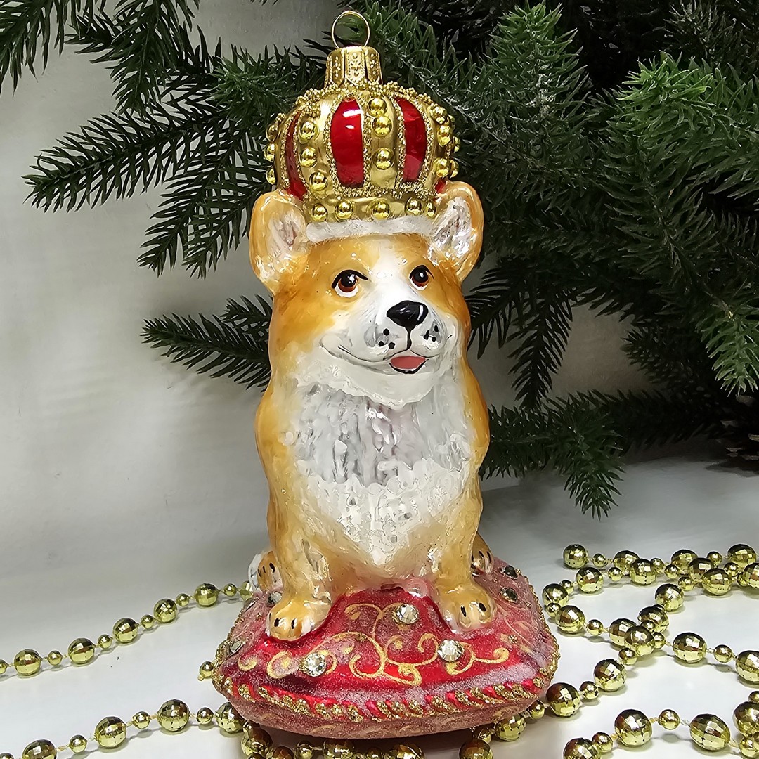 фото Стеклянная елочная игрушка Корги