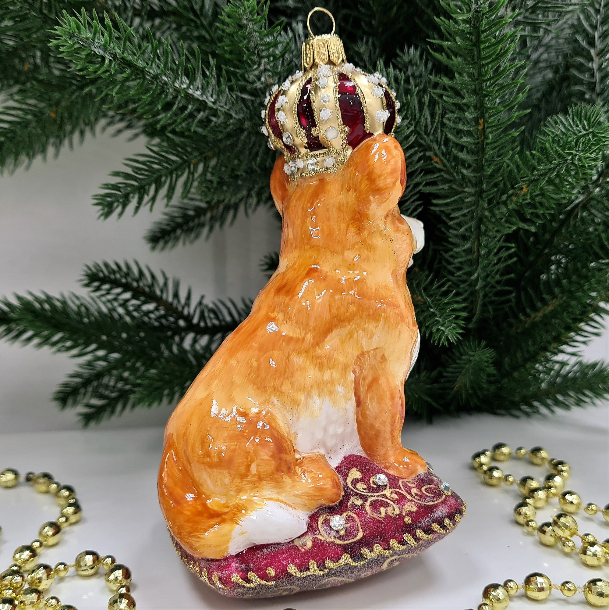фото Стеклянная елочная игрушка Корги в короне