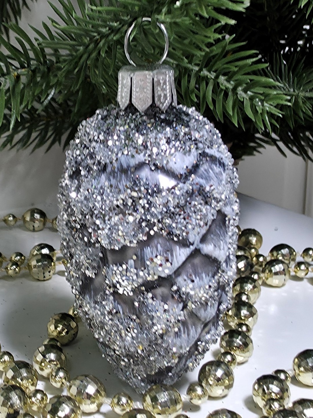 фото Стеклянная елочная игрушка Шишка