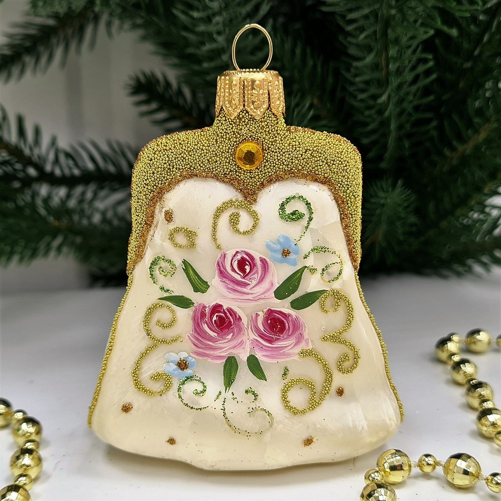 фото Стеклянная елочная игрушка Сумочка Версаль малая