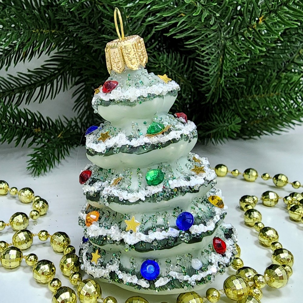 фото Стеклянная елочная игрушка Елочка винтаж