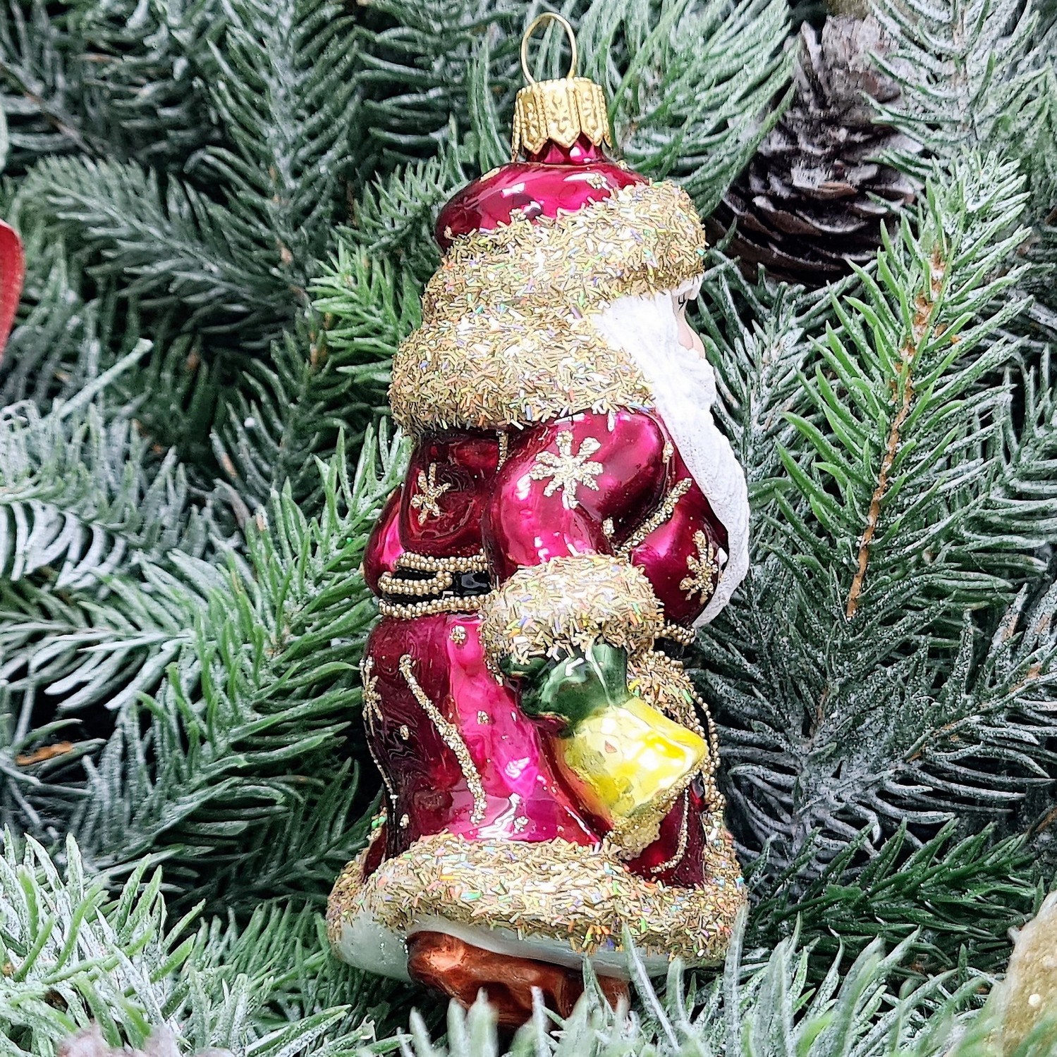 фото Стеклянная елочная игрушка Дед Мороз с колокольчиком