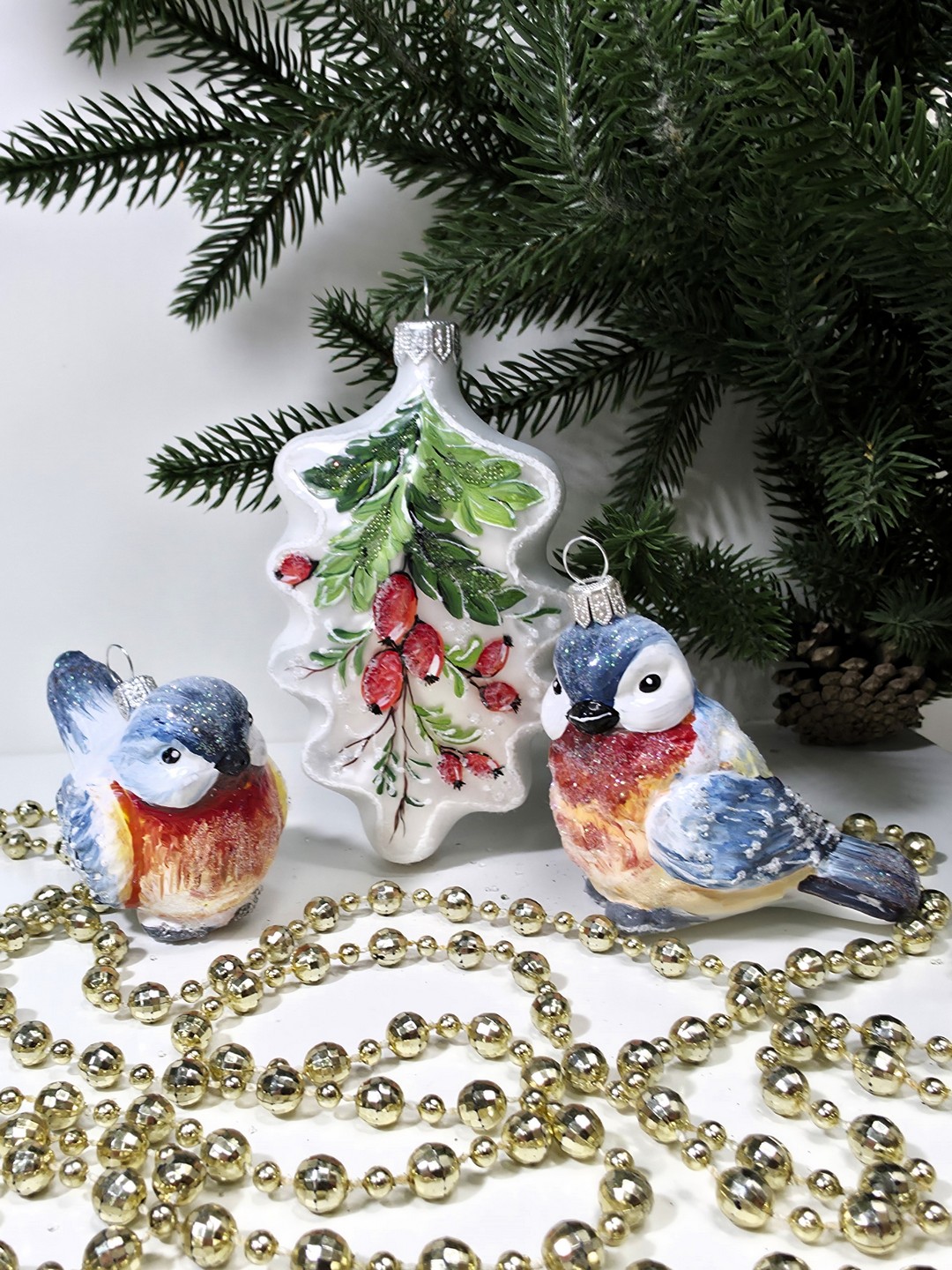 фото Набор ёлочных игрушек Две птички и листок