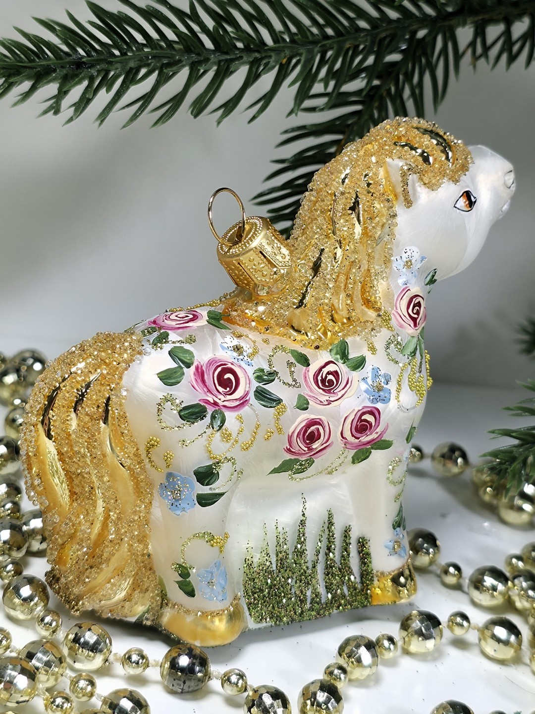 фото Стеклянная елочная игрушка Лошадка Версаль
