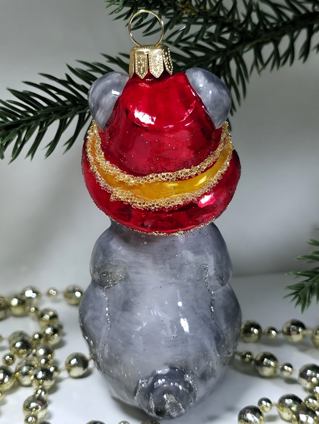 фото Стеклянная елочная игрушка Зайчик с юлой