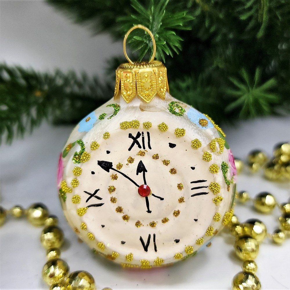 фото Стеклянная елочная игрушка Часы круглые Версаль