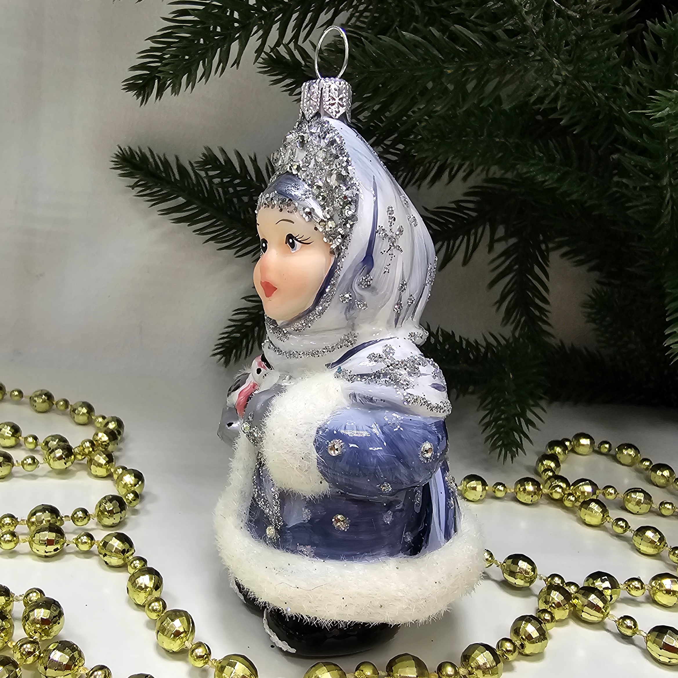 фото Стеклянная елочная игрушка Снегурочка глянец