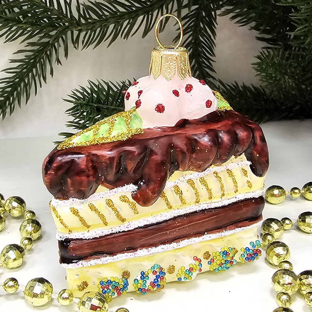 фото Стеклянная елочная игрушка Кусок торта