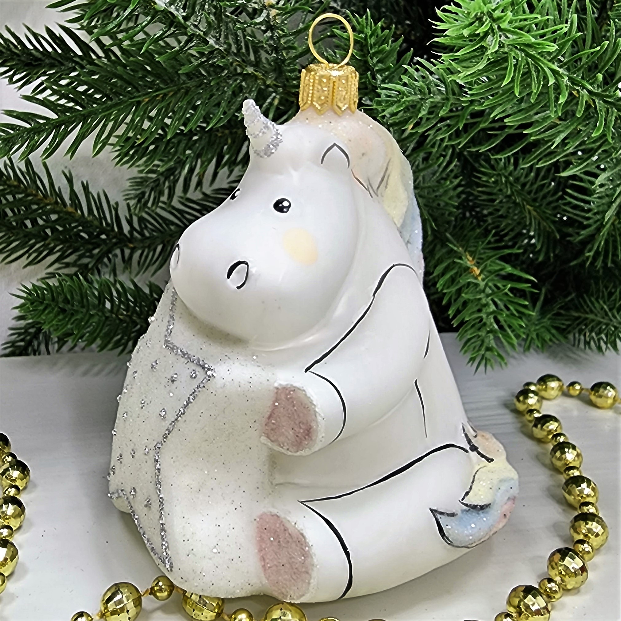 фото Стеклянная елочная игрушка Единорог