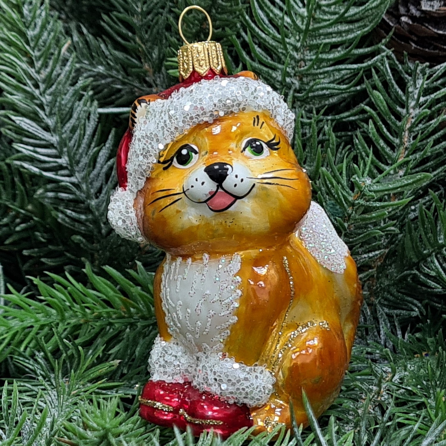 фото Стеклянная елочная игрушка Котенок Санта