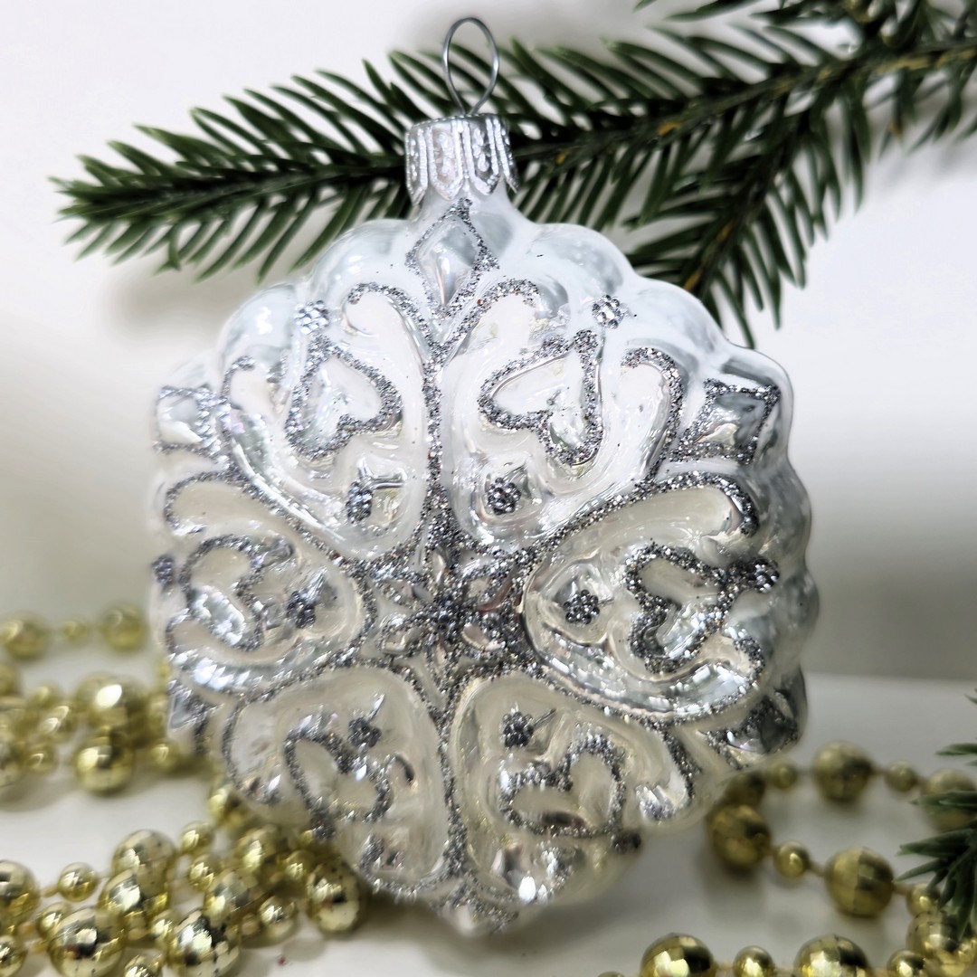 фото Стеклянная елочная игрушка Снежинка