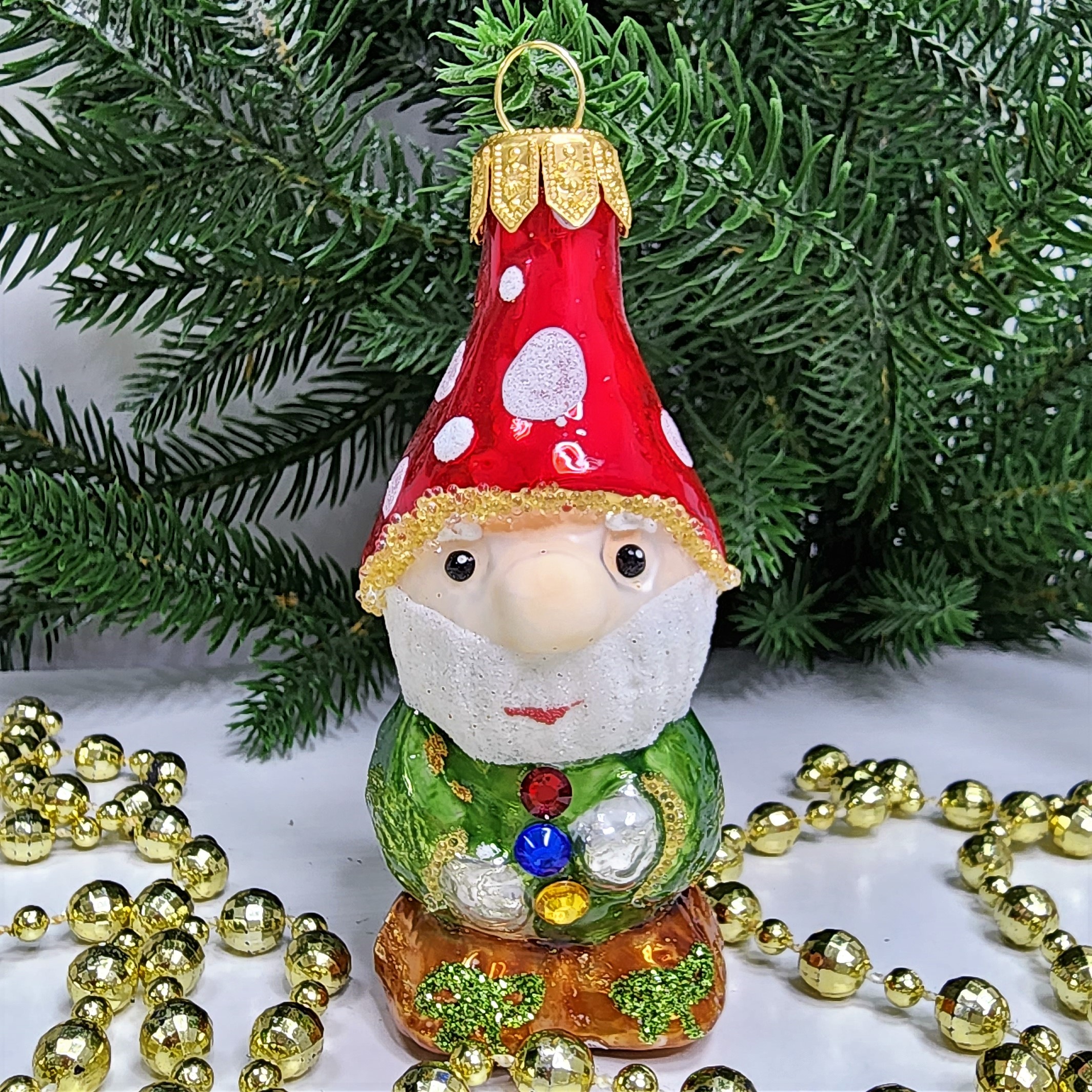 фото Стеклянная елочная игрушка Гномик