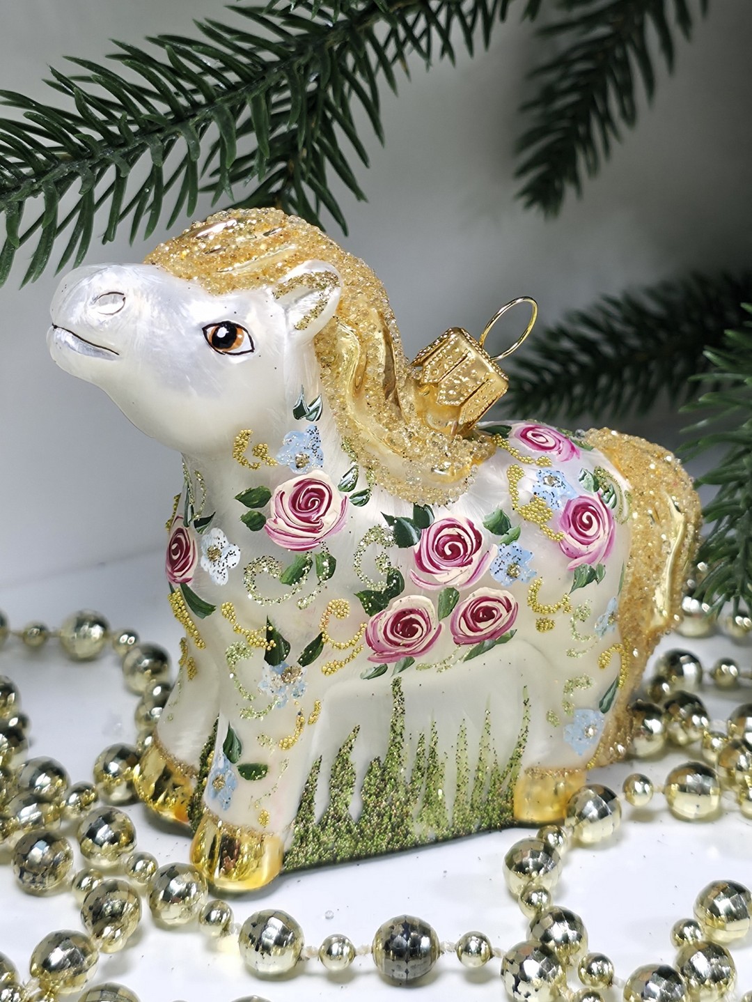 фото Стеклянная елочная игрушка Лошадка Версаль