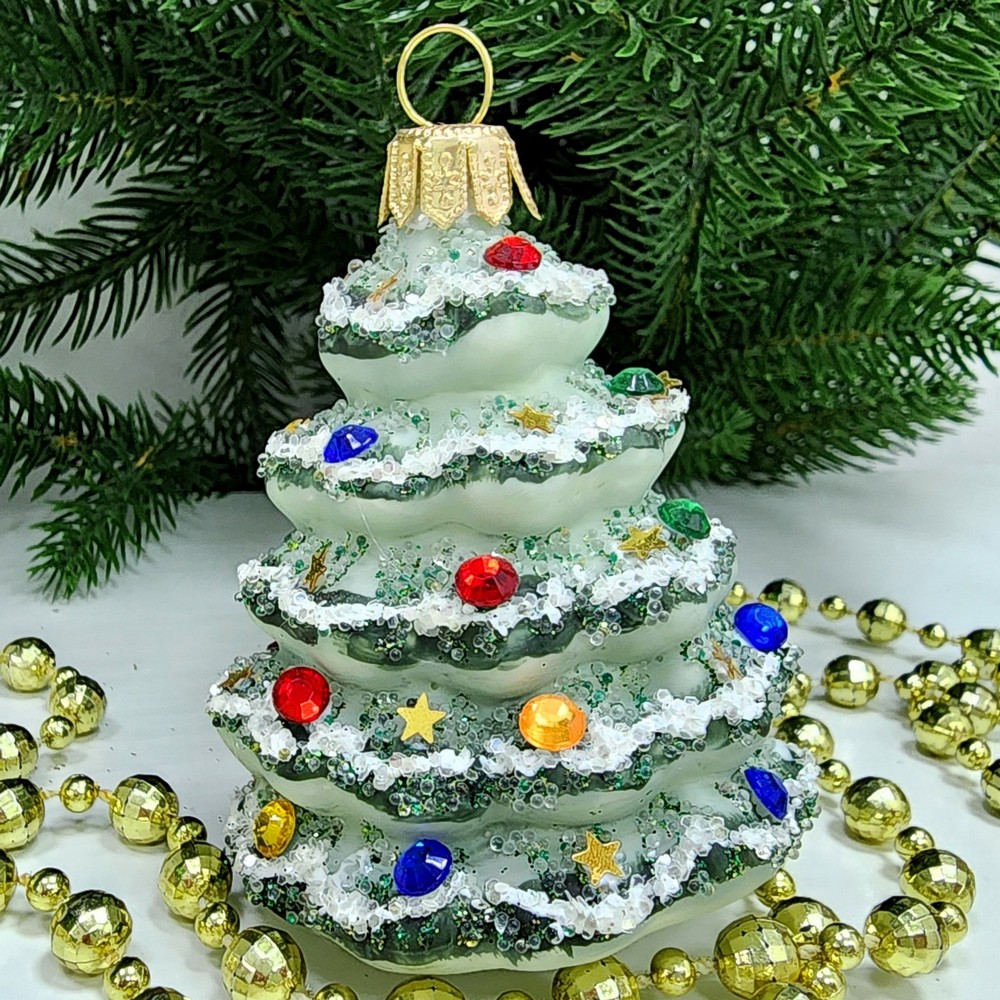 фото Стеклянная елочная игрушка Елочка винтаж