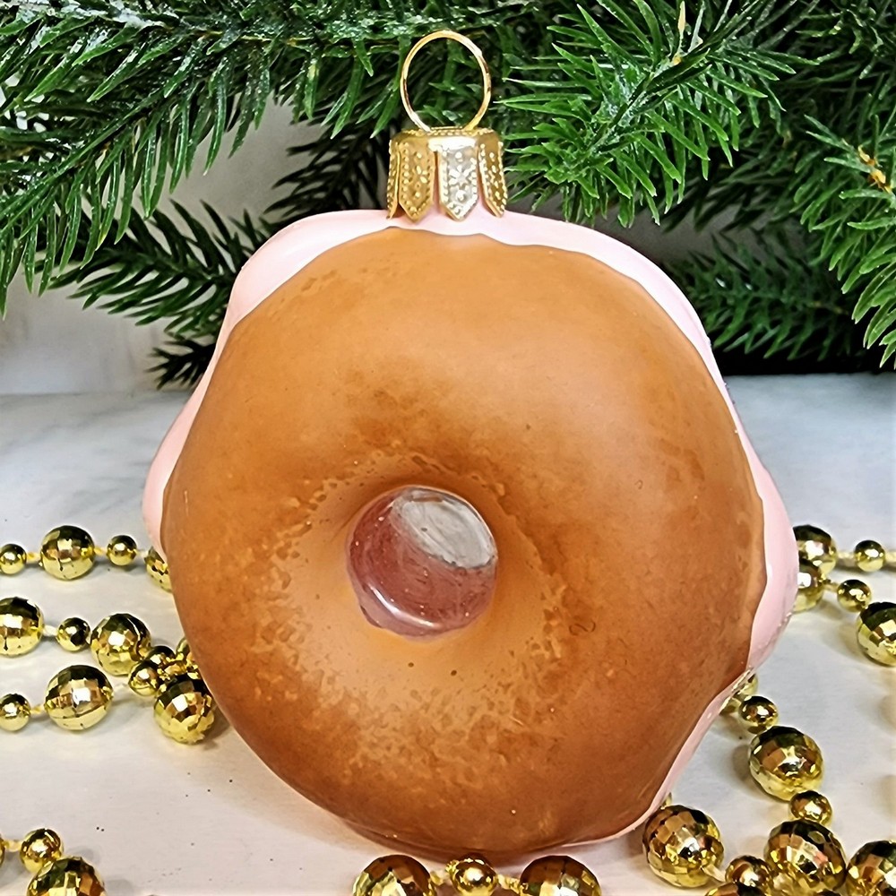 фото Стеклянная елочная игрушка Пончик Донат-2