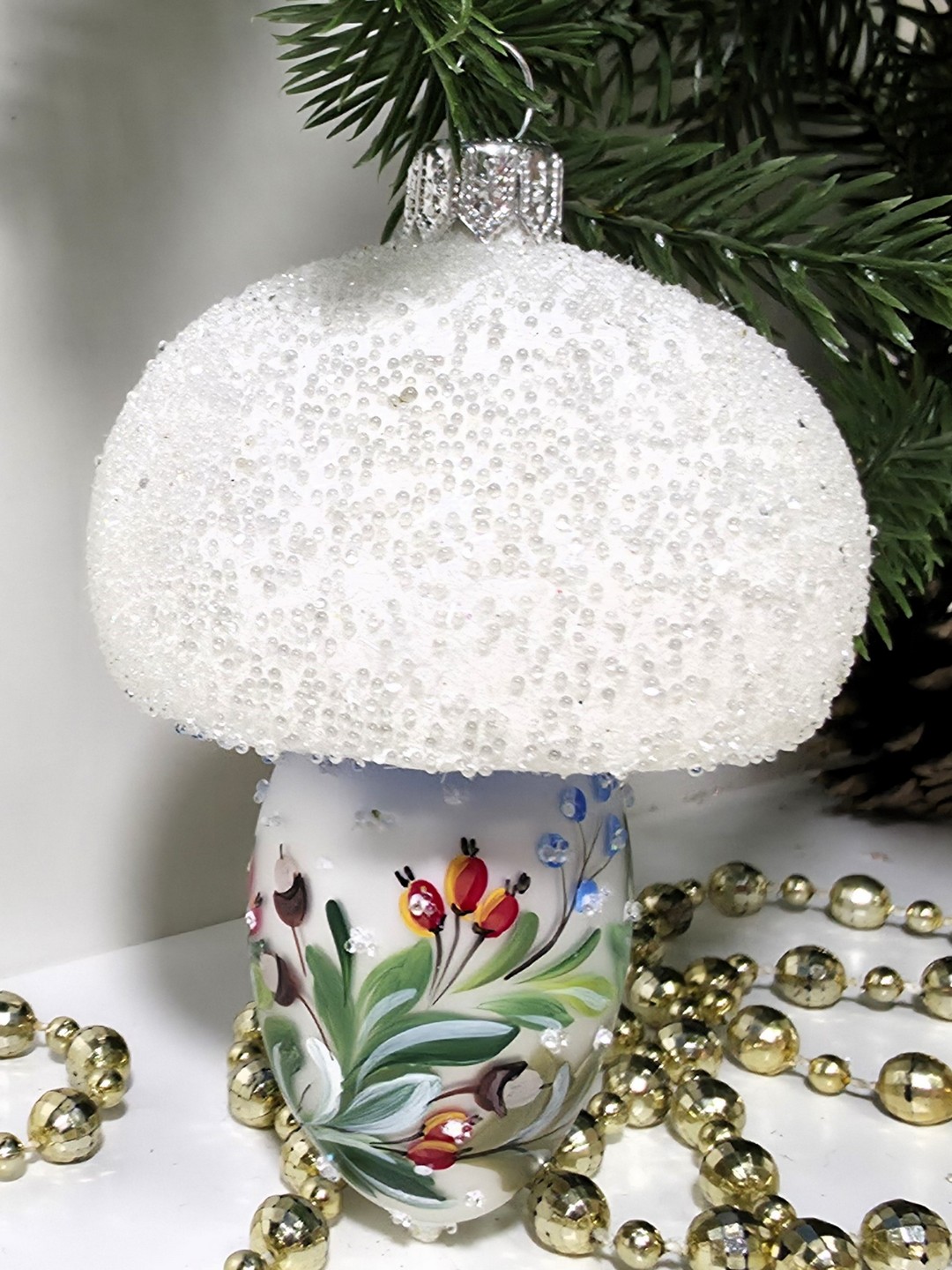 фото Стеклянная елочная игрушка Грибочек