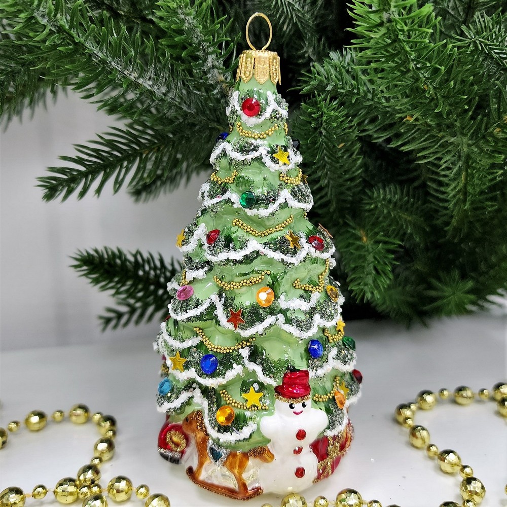 фото Стеклянная елочная игрушка Елочка с лошадкой винтаж