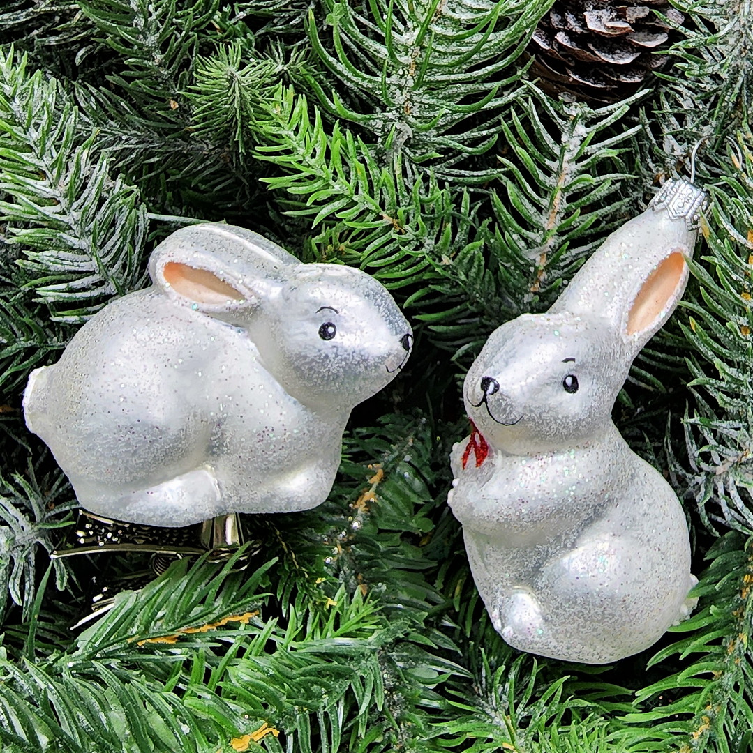 фото Набор ёлочных игрушек Зайчик с бантом и зайчик на прищепке