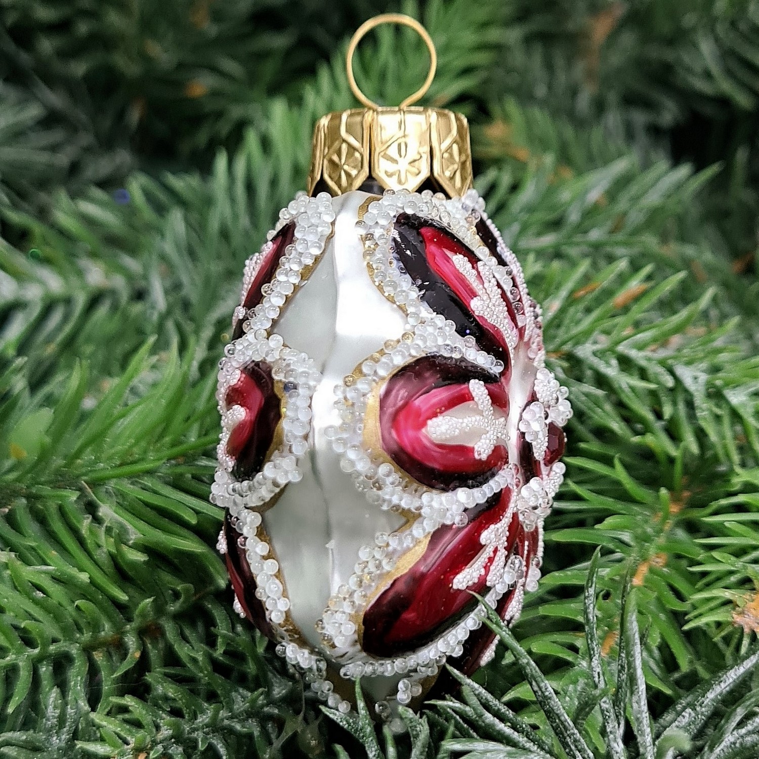 фото Стеклянная елочная игрушка Ромашка красная