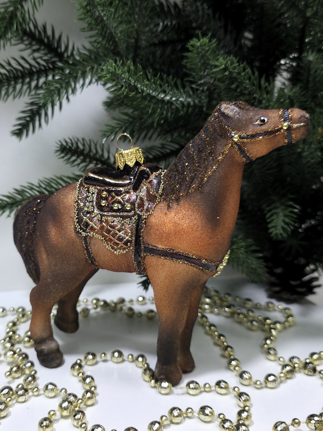 фото Стеклянная елочная игрушка Лошадь большая