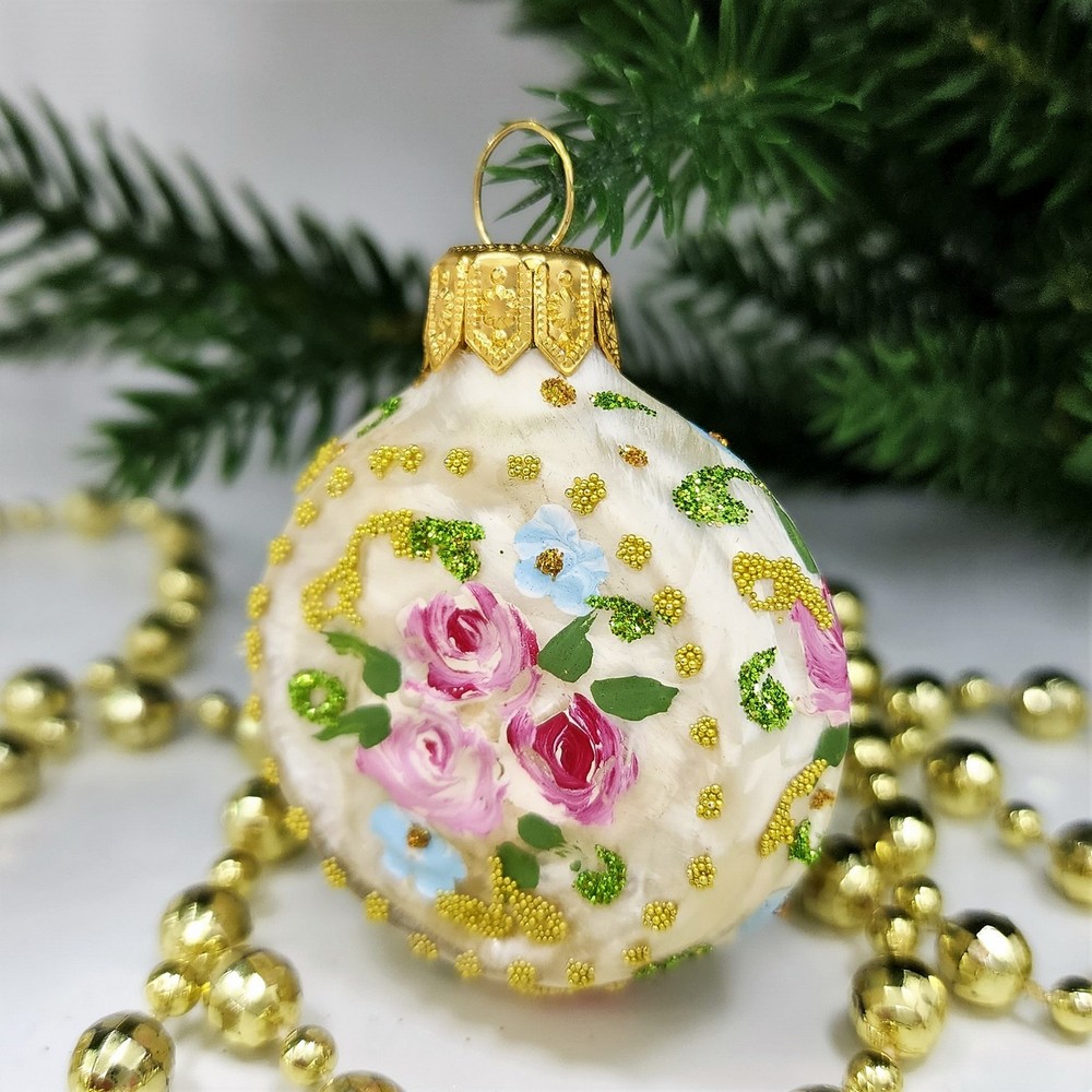 фото Стеклянная елочная игрушка Часы круглые Версаль