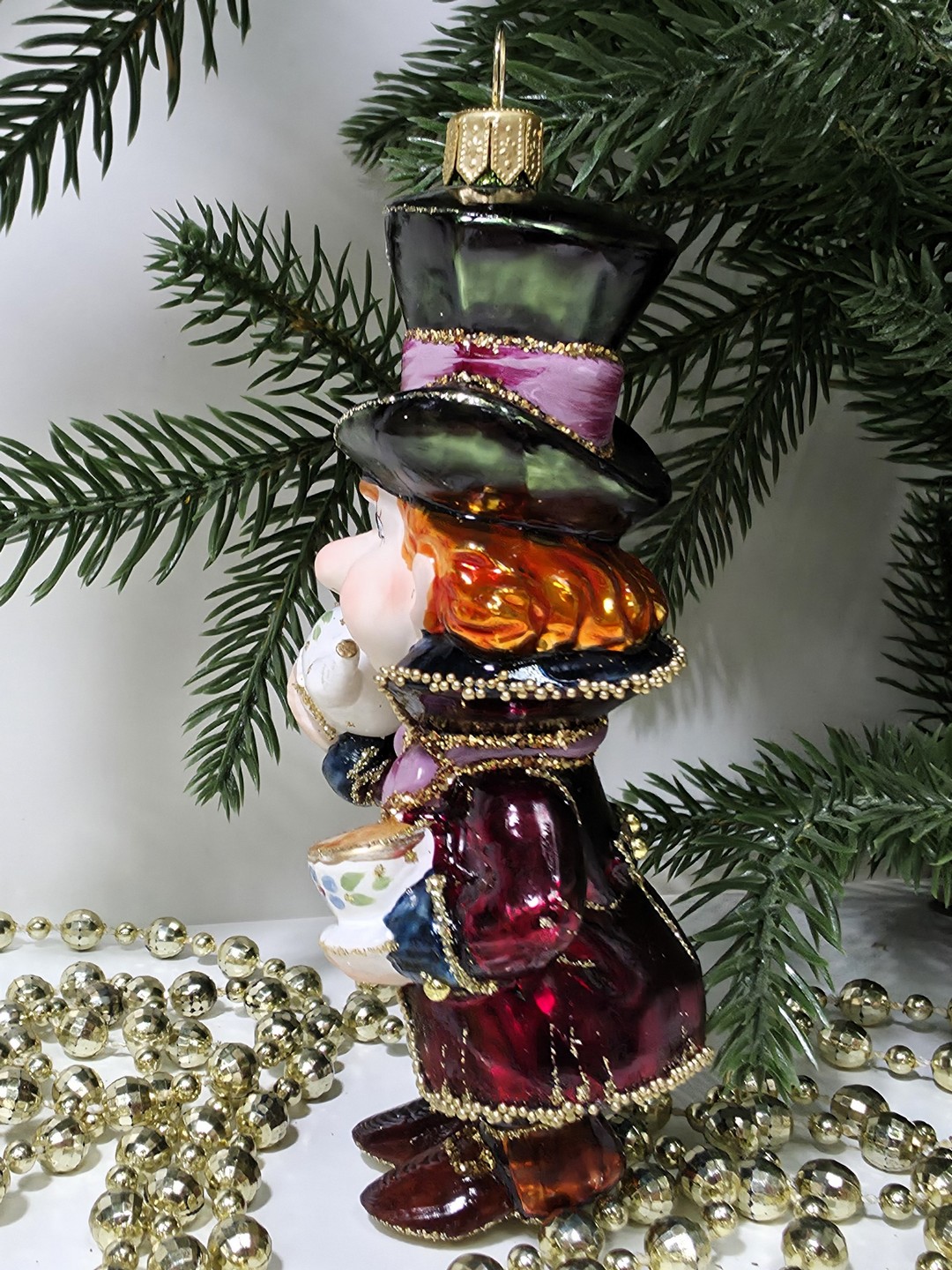 фото Стеклянная елочная игрушка Шляпник с чайником