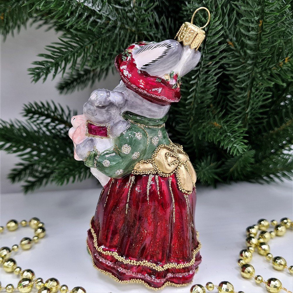 фото Стеклянная елочная игрушка Зайчиха с зайчатами