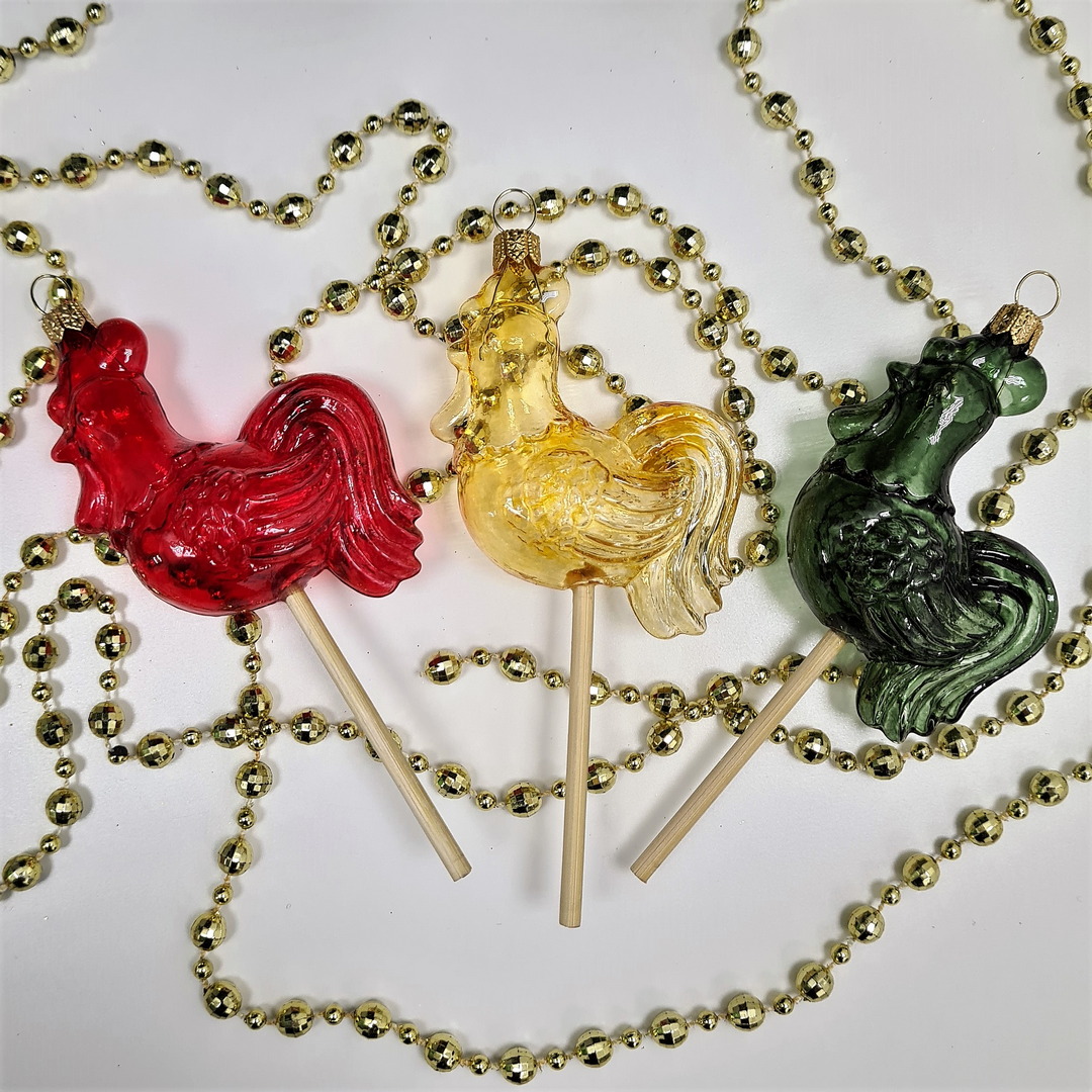 фото Набор ёлочных игрушек Петушки на палочке