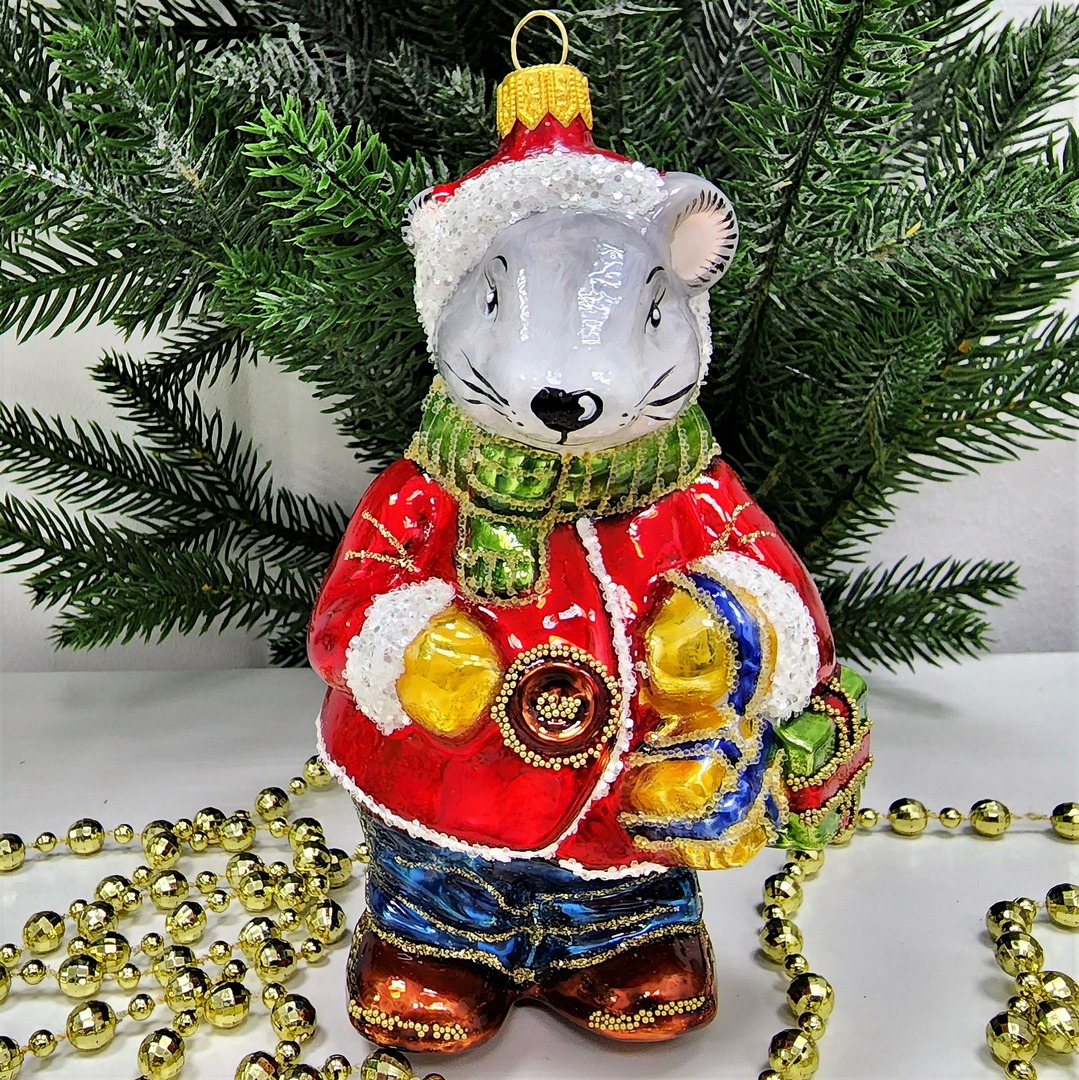 фото Стеклянная елочная игрушка Большая мышь
