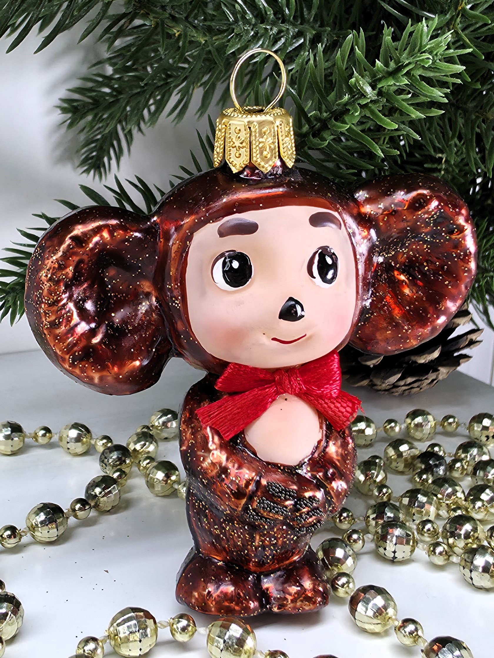 фото Стеклянная ёлочная игрушка Чебурашка