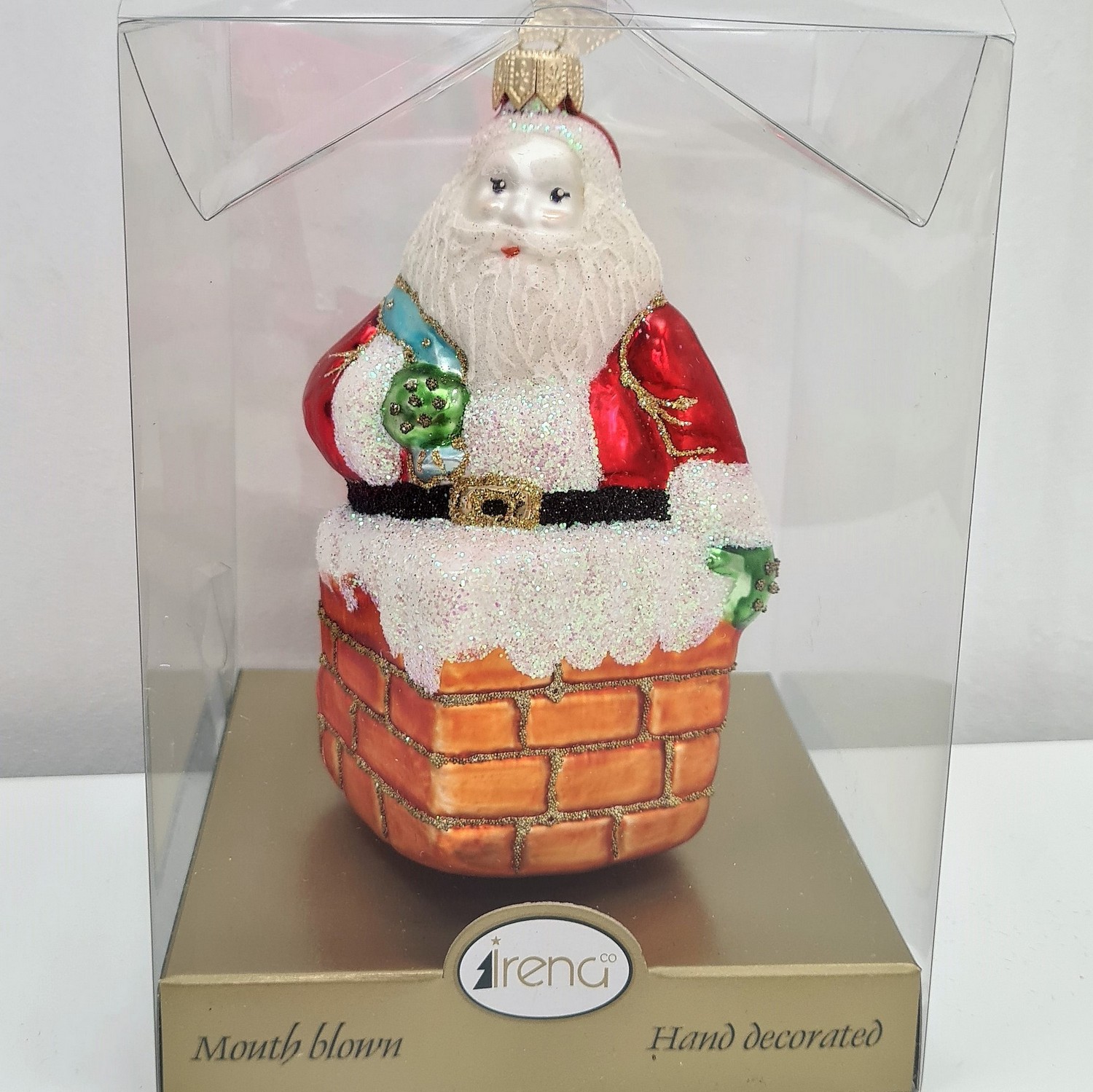 фото Стеклянная елочная игрушка Дед Мороз в трубе