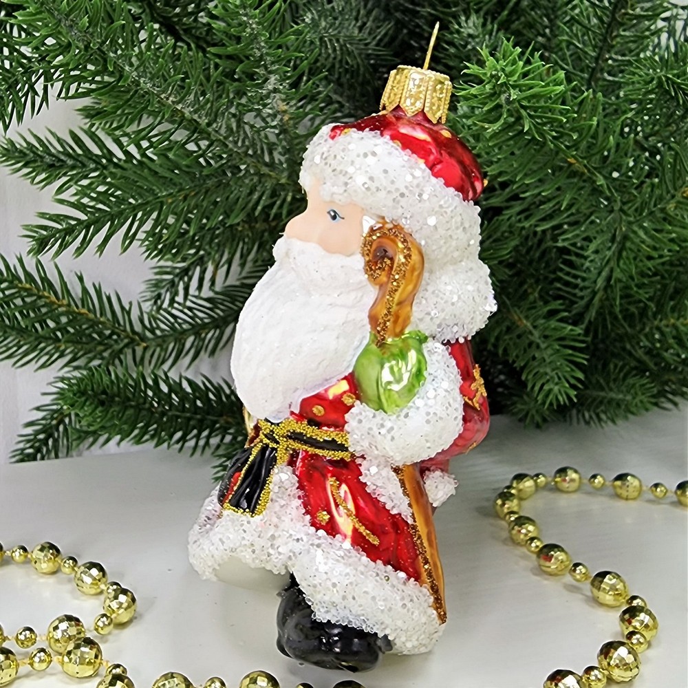 фото Стеклянная елочная игрушка Дед Мороз с колокольчиком